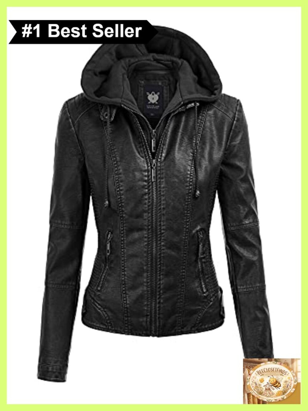 Faux Leather Moto Biker Jacket Coat Removable Hood